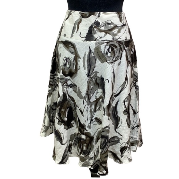 Grace Linen Gray White Floral Full Skirt - Picture 3 of 4
